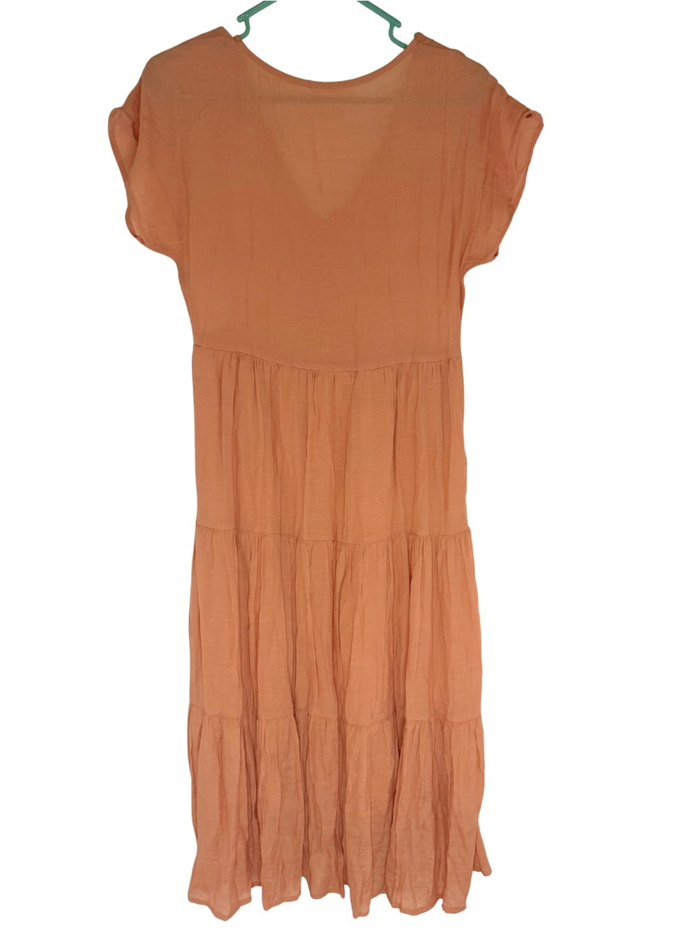 Blu Pepper Rust Orange Button Down Tiered Short Sleeve Midi Dress - Picture 2 of 4